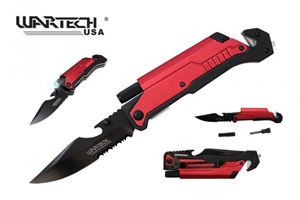 Wartech 8.5" Spring Assisted 5 IN 1 Pocket Knife (RED)