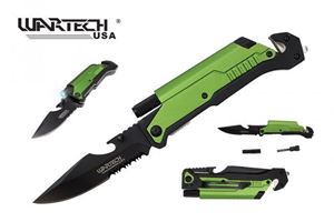 Wartech 8.5" Spring Assisted 5 IN 1 Pocket Knife (GREEN)