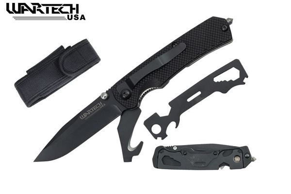 8 1/4" FOLDING POCKET KNIFE G10 HANDLE WITH MULTI TOOLS (BLACK)