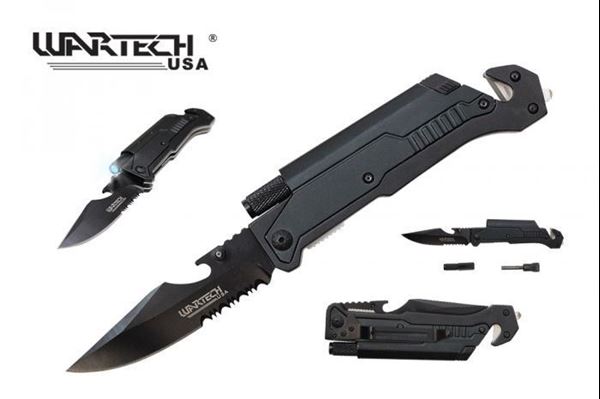 Wartech 8.5" Spring Assisted 5 IN 1 Pocket Knife (BLACK)