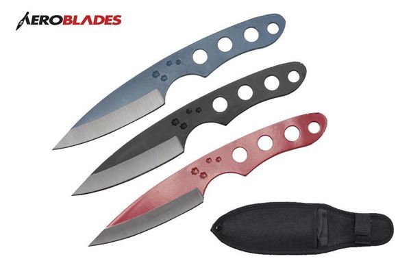 Set of 3 Throwing Knives (Black/Blue/Red)