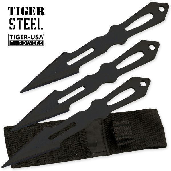 3 PC Tiger Steel Black Throwing Knife Set