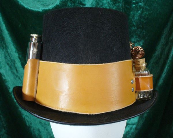 Top Hat w/Flask and Wired Bottles on Leather Band